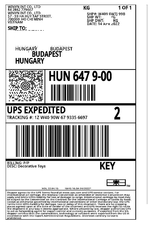 UPS Air Waybill — Budapest