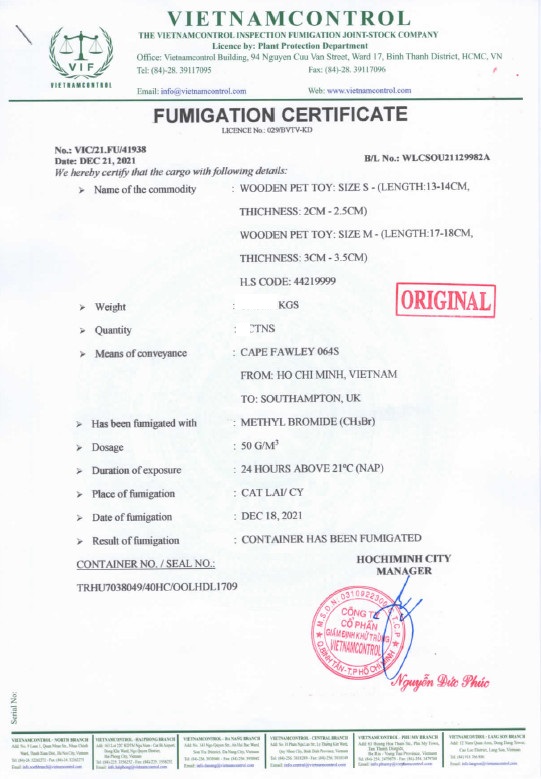 Fumigation Certificate