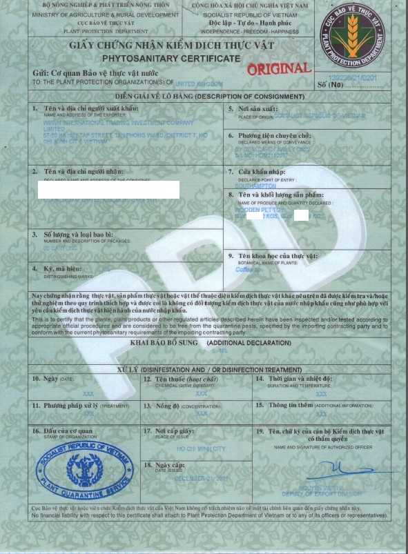 Phytosanitary Certificate