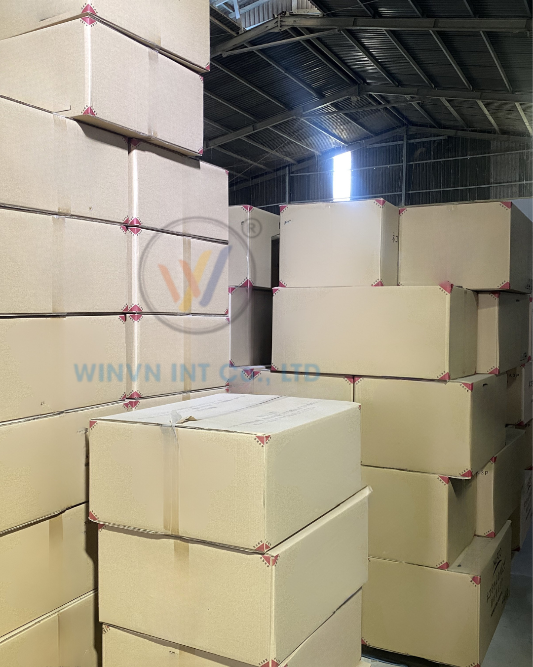 Cartons stacked in the warehouse