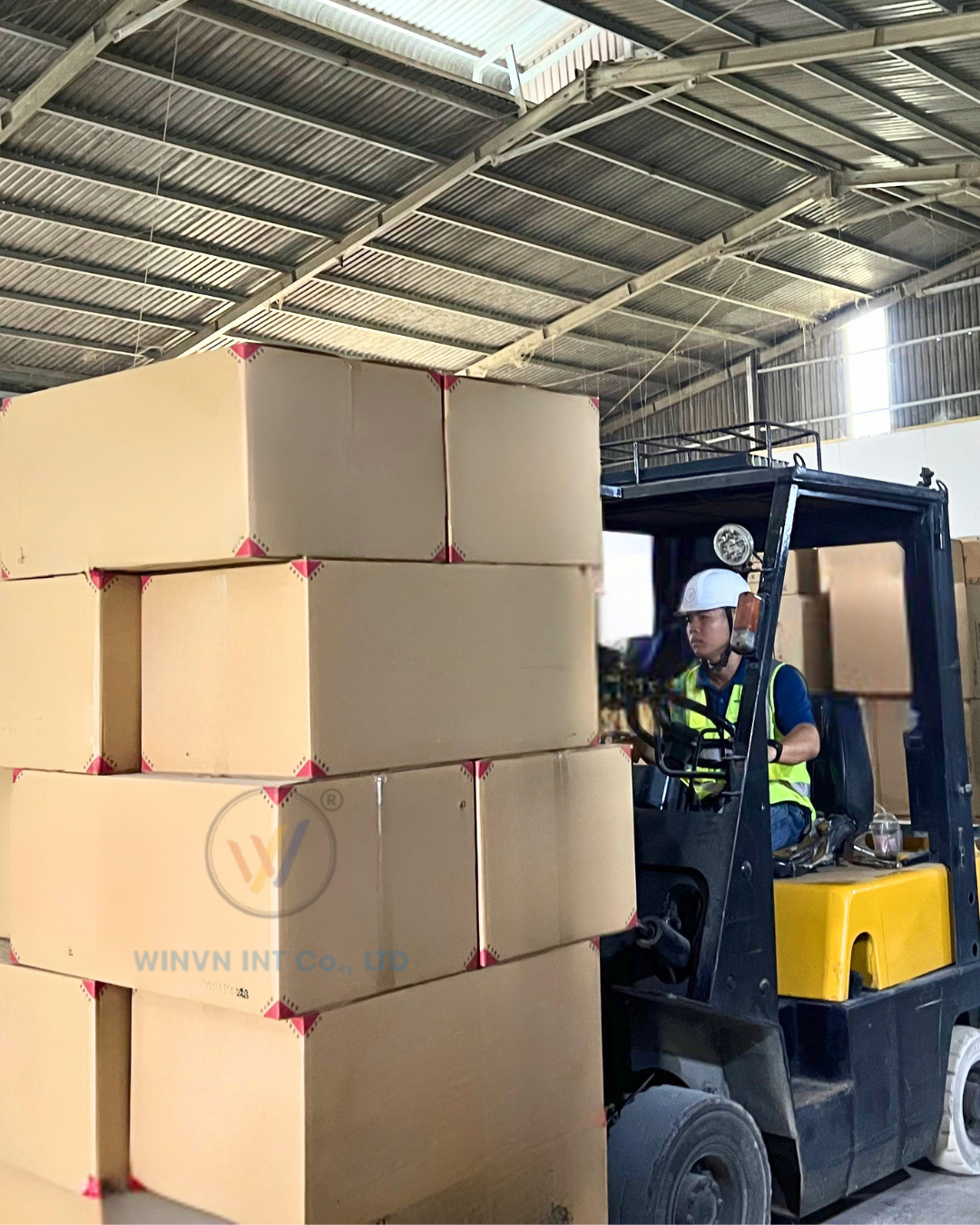 Stacked and labelled cartons
