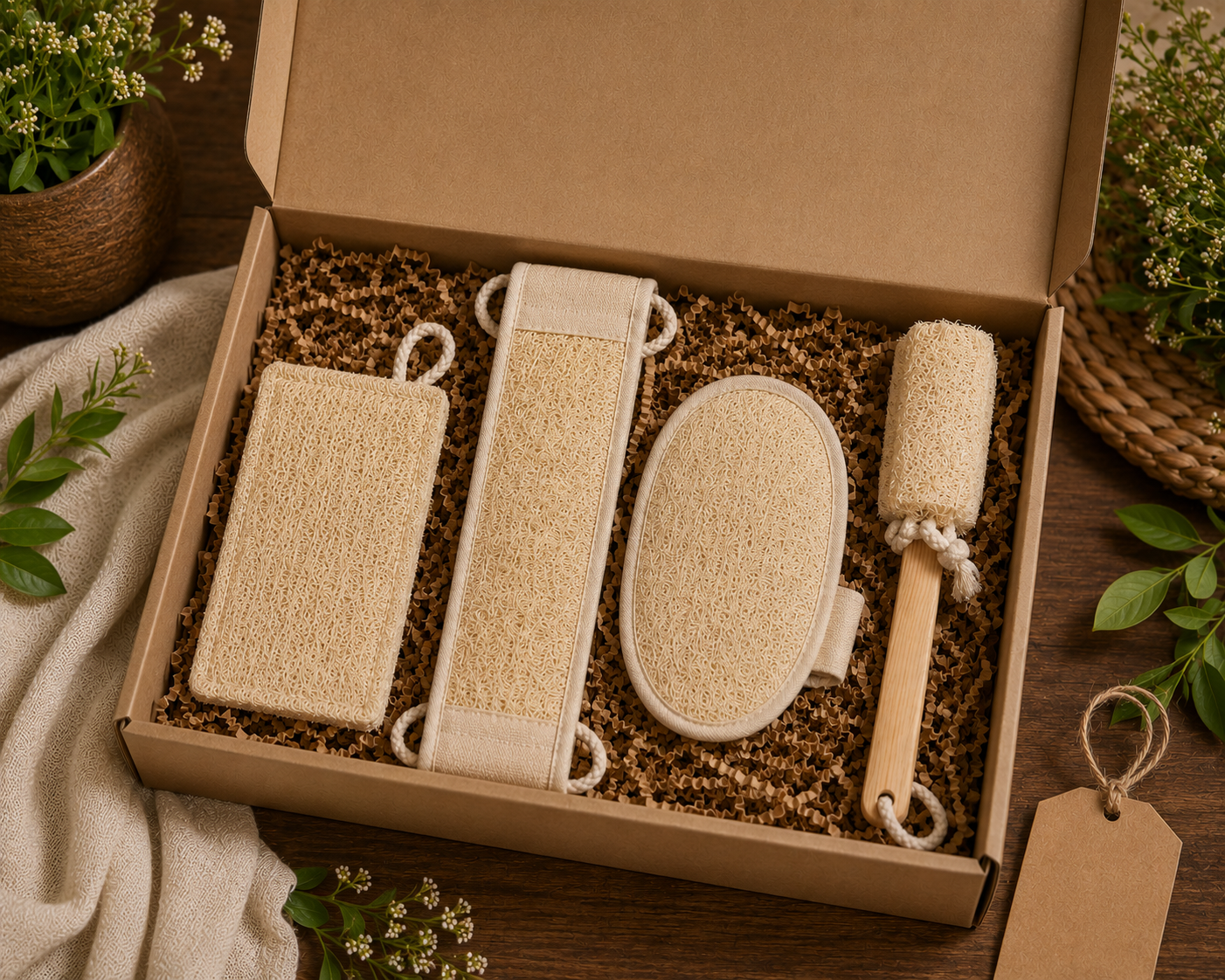 Custom loofah product range gift set